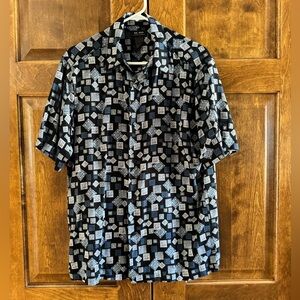 Axcess Black Print Men's Short Sleeve Casual Button Down - Size Medium